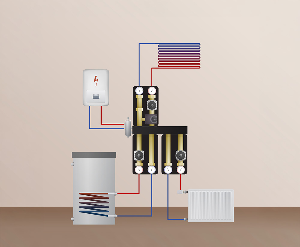 Tekening uitleg werking hybride warmtepomp